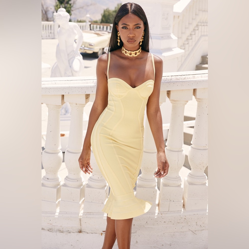 HOUSE OF CB 'Martine' Lemon Fluted Bustier Bandage Dress NWOT - Picture 3 of 8